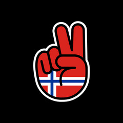 Hand gesture V sign of victory or peace line icon flag of Norway. Simple outline style for apps and websites.