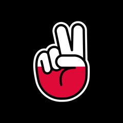 Obraz premium Hand gesture V sign of victory or peace line icon flag of Poland. Simple outline style for apps and websites.