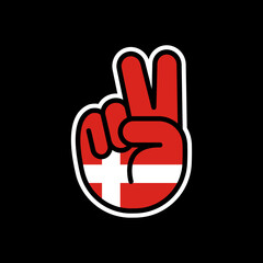Hand gesture V sign of victory or peace line icon flag of Denmark. Simple outline style for apps and websites.