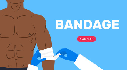 doctor bandaging african american man arm first aid vector illustration