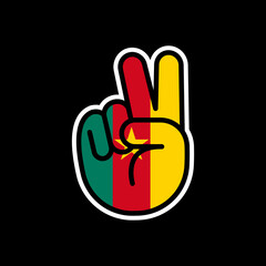Hand gesture V sign of victory or peace line icon flag of Cameroon. Simple outline style for apps and websites.