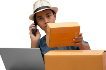 Asian man checking online purchase shopping order.