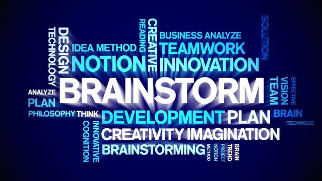 Brainstorm animated tag word cloud;text design animation kinetic typography seamless loop.