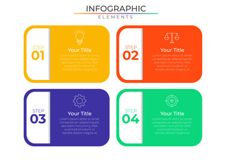 Four steps infographic elements concept design vector with icons. Business workflow network project template for presentation and report.