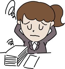 デスクワークで残業　息詰まる　ビジネスウーマン