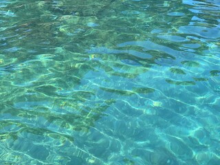 Sea water turquoise blue clear surface. Beautiful aqua seascape.