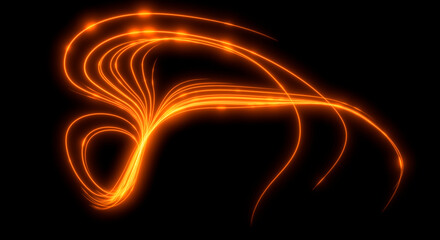 Abstract background. Beautiful orange lines. Magic sparks. Neon swirls. Glow effect. High tech. Sci Fi technology art.