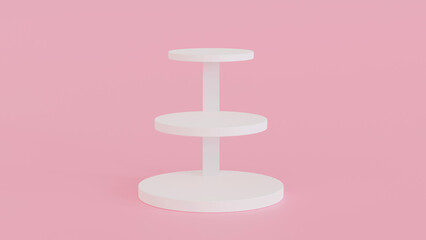White cylinder podium on pink background, pedestal for brand product exhibition. Mockup. 3D rendering.