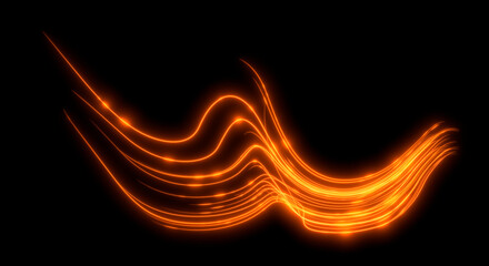 Abstract background. Beautiful orange lines. Magic sparks. Neon swirls. Glow effect. High tech. Sci Fi technology art.