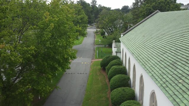 White Church in Winston Salem with Green Roof