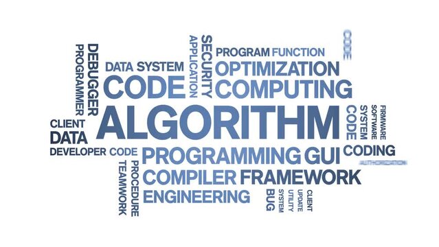 Algorithm animated tag word cloud;text design animation kinetic typography seamless loop.