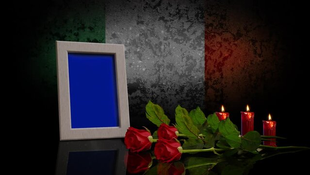 Memorial Day Card. With the Flag of Ireland in the Background. Looped. Photo or Video can be Placed in Blue Frame.	