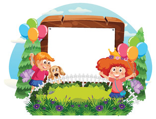 Empty board template with cartoon character