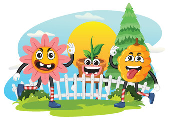 Obraz na płótnie Canvas Funny food cartoon character at the garden