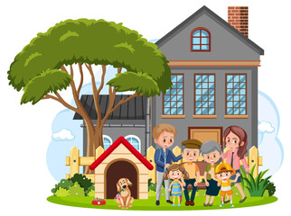 Happy family infront of the house on white background