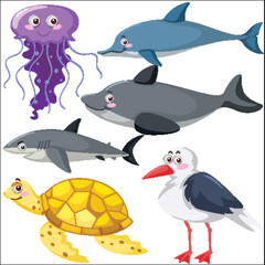 Set of different sea animals