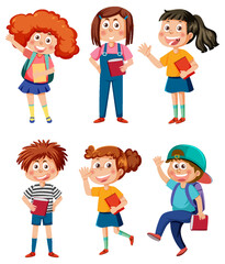 School kids cartoon characters set