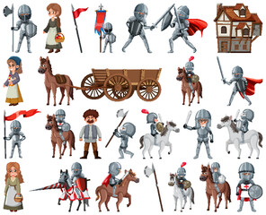 Medieval cartoon characters and objects