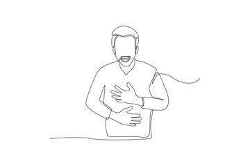 Continuous one line drawing Young man wearing standing with hands on his belly and loudly laughing. World smile day concept. Single line draw design vector graphic illustration.