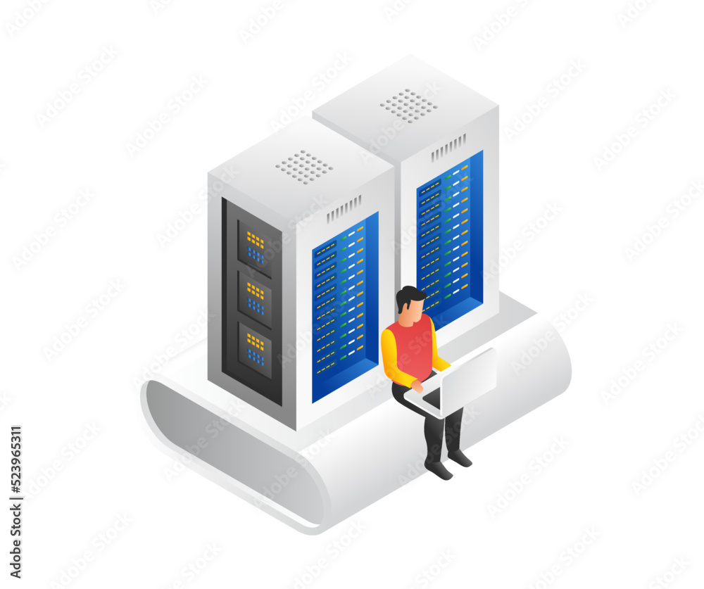 Aufkleber Man monitoring computer server