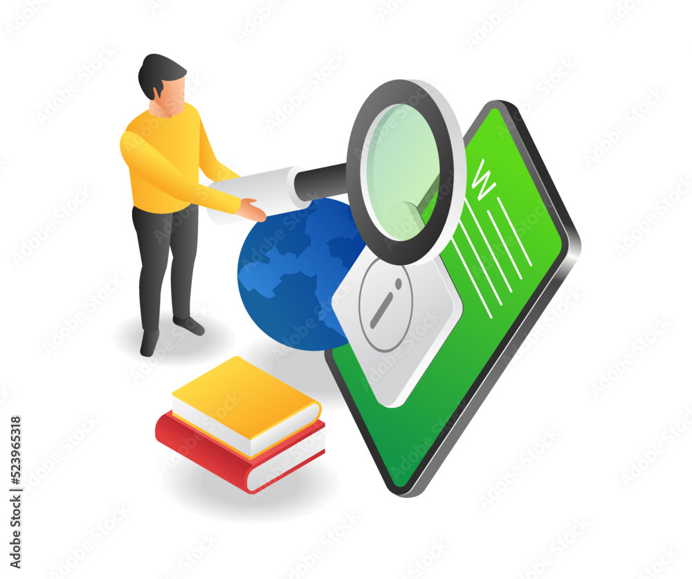 Poster man looking for world information with smartphone