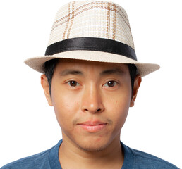 Portrait of man with straw hat.