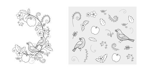 idyllic fruit orchard, art deco & art nouveau style, vector, sketch, illustration vol. 6 - 523965952