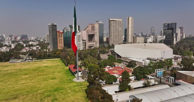 Mexico City Aerial v88 cinematic drone flyover campo marte sports complex and high rise luxury hotels towards prestigious polanco neighborhood - Shot with Mavic 3 Cine - January 2022