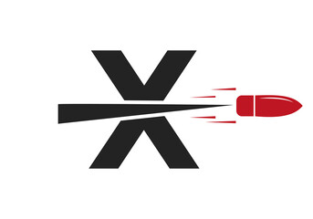 Fototapeta premium Letter X Shot Bullet Logo Vector Template Concept For Defense Logotype
