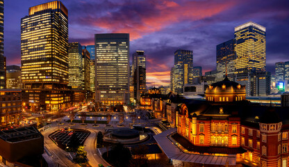 Tokyo central train station and Tokyo city building view