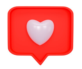 Social media like heart icon 3D render on transparent background - PNG format.