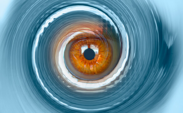 Fototapeta Hypnosis Spiral in eye with vertigo   -  Image of abstract spiral hazel eye 