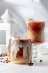 Iced coffee with cream and natural ice.