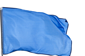 Light blue flag waving on white background