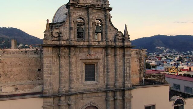 Parroquia del Sagrario - Historic Catholic Church Of Ciudad Guzman In Jalisco, Mexico - aerial drone shot