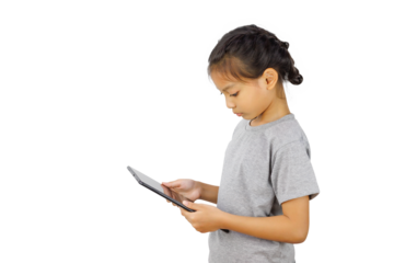 Little girl playing with a digital tablet
