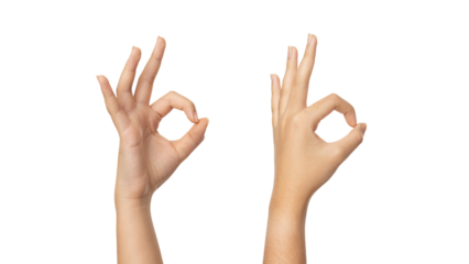 Woman hand ok sign on a white isolated background with clipping path