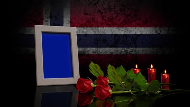 Memorial Day Card. With the Flag of Norway in the Background. Looped. Photo or Video can be Placed in Blue Frame.	