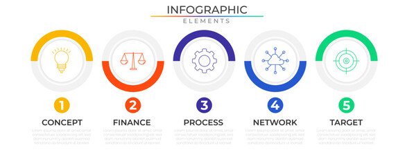 Annual connect circular infographic elements concept design vector with icons. Business workflow network project template for presentation and report.