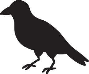 Crow or raven silhouette icon. Wild bird outline comic style image. Hand drawn isolated lineart image for prints, designs, cards. Web and mobile clipart