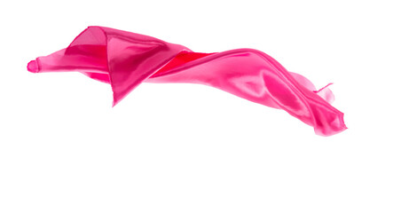 Pink silk flying on white background