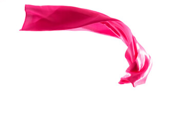 Pink silk flying on white background