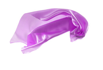 Purple silk flying on white background