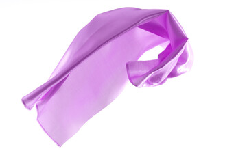 Purple silk flying on white background