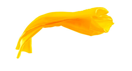 Yellow silk flying on white background
