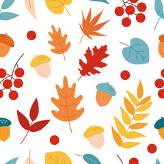 Fototapeta premium Vector seamless pattern with autumn cartoon leaves