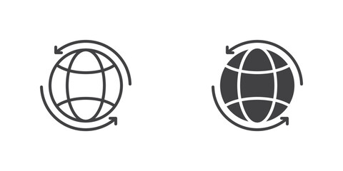 Globe and arrows icon, line and glyph version