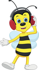 cute bee cartoon wearing headphones