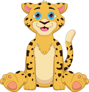 Cute Cheetah Cartoon On White Background