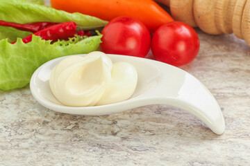 Organic mayonnaise sauce in the bowl